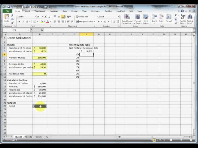 How to make a one way data table in Excel