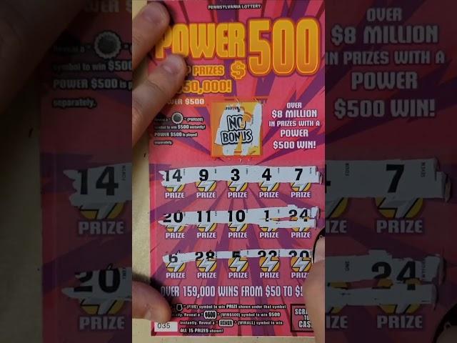POWER 500 SINGLE MATCH WIN PA LOTTERY $5 SCRATCH OFF TICKET #lottery #scratch #palottery #winner