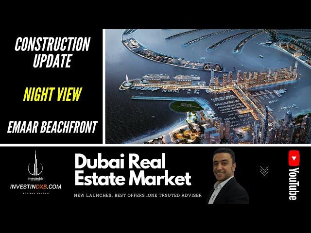 Drone view of the Emaar Beachfront construction progress  