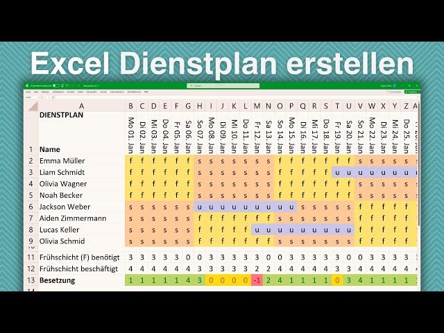 Excel Dienstplan erstellen für Mitarbeiter [Schichtplan, Einsatzplanung, Personalplanung, Vorlage]