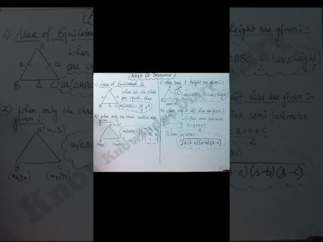 Knowledge Diary maths some concepts  area of triangle #youtube #shorts