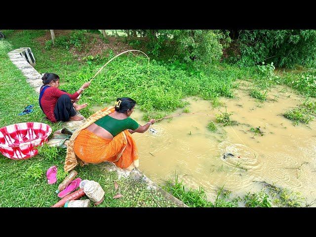 Hook Fishing Video | village two lady fishing In Village tunnel #ladyhookfishing #fishingmethods