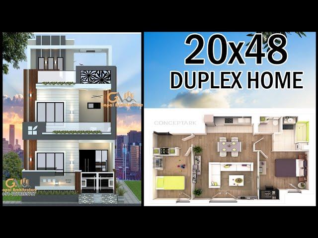 20X48 3BHK Duplex House Design, 20*48 Luxury House Plan, Gopal Architecture