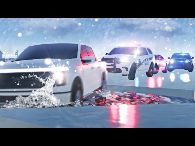 Police Pursuit ends in FROZEN LAKE!