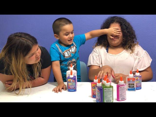 3 COLORS OF GLUE SLIME CHALLENGE WITH OUR LITTLE BROTHER