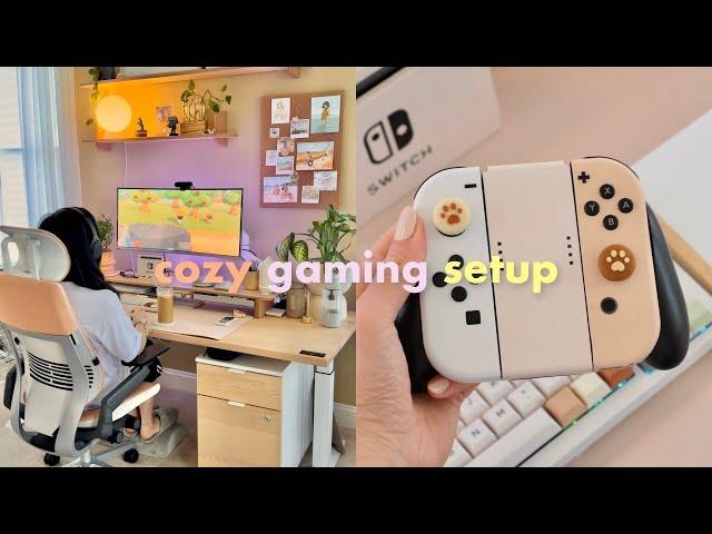 My Cozy Gaming Desk Setup 2022 | Nintendo Switch Accessories, PC Gaming Setup, Ultrawide Gaming