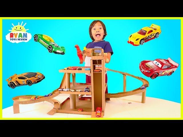 How to Make Cardboard Toy Car Garage Playset with lift for Hot Wheels and Disney Cars