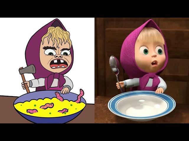 Masha and The Bear - Recipe For Disaster  Masha plus porridge l funny cartoon drawing meme