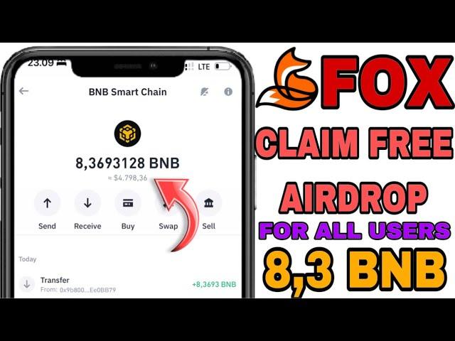 Claim Free Airdrop 8.3 BNB & 100 FOX COIN Token on Trustwallet