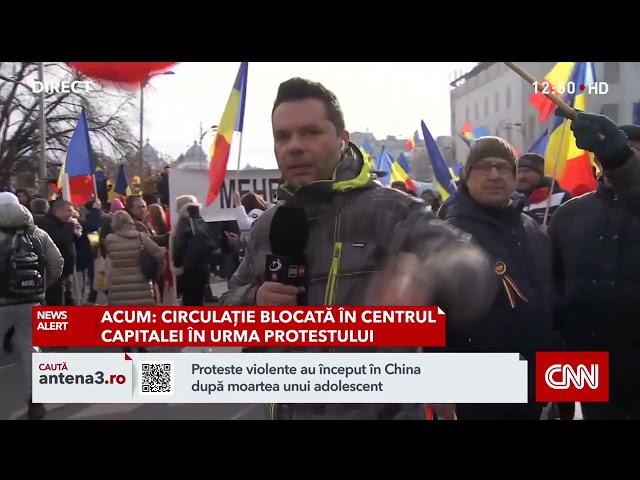 Protest organizat de AUR în București împotriva anulării alegerilor. Circulația este blocată în cent