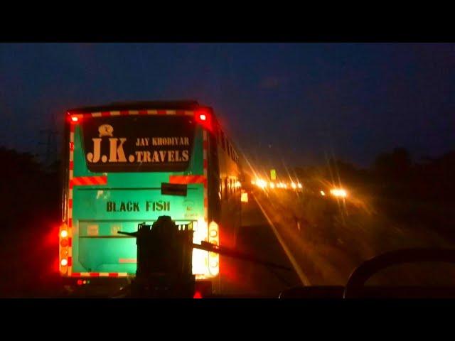 JK Travels(Jay Khodiyar) Black Fish Bus Way To Gujarat || Night Bus Driving || New Payal Travels