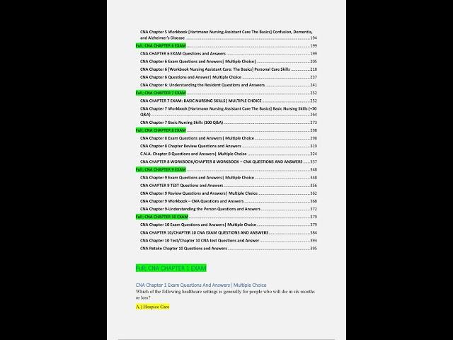 COMPLETE CNA CHAPTER 1-10 EXAMS QUESTIONS AND ANSWERS 2025,2025,2025 VERIFIED ANSWERS