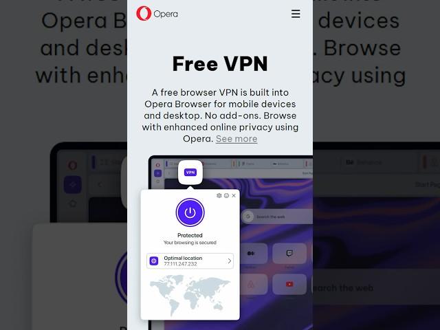 OPERA FREE VPN | Browser with Free and unlimited VPN, Ad blocker and AI integrated
