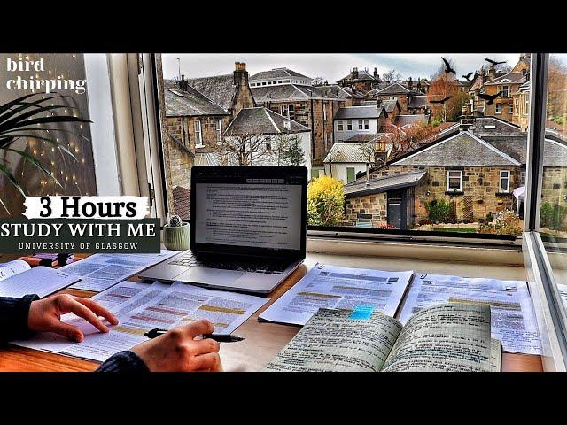 3 HOUR STUDY WITH ME  | Background noise, Bird Chirping,10-min break, No Music, Study with Merve