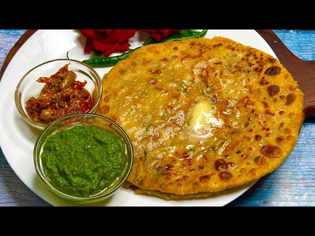 Dhaba Style Aloo Ka Paratha With Green Garlic  Chutney | Aloo Ka Paratha | Winter Breakfast Recipe