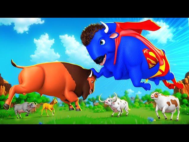 Super Bison's Heroic Rescue: Battle Against Evil Bison in a Wild Animal Adventure!