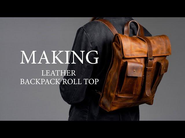 Making leather backpack top roll. Leather craft