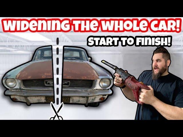 WIDENING THE ENTIRE CAR! 1966 MUSTANG BMW CHASSIS SWAP FOR UNDER $1000 DOLLARS! START TO FINISH!