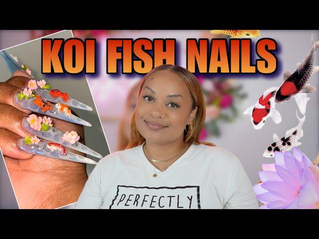 EASY Koi Fish XL Stiletto Nails   | HARD BUILDER GEL NAILS