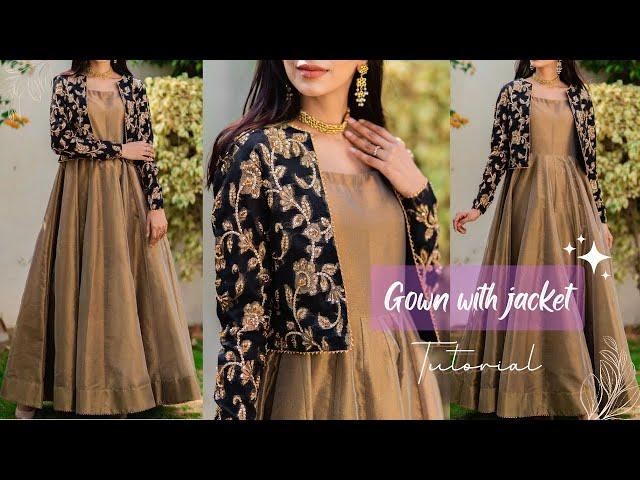 Anarkali frock with jacket cutting and stitching/ Model inspired outfit designing/ trending outfit