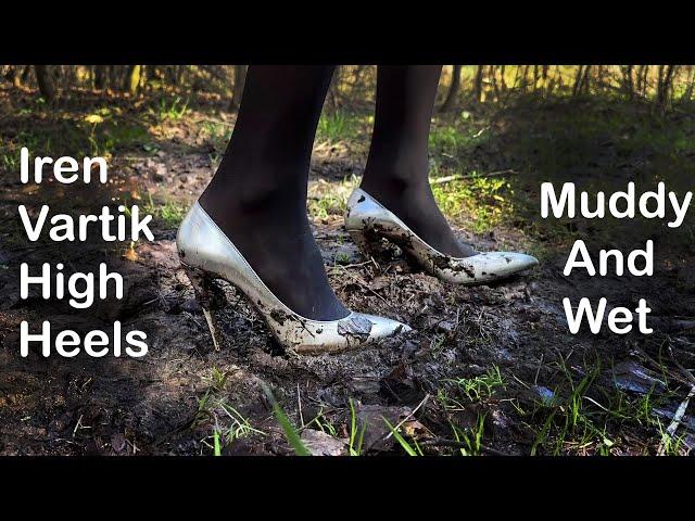 Olga in Iren Vartik High Heels got lost in forest and walking in mud, high heels wet (# 1409 )