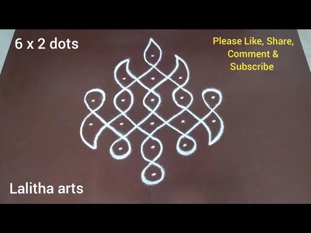 #1265, 6 x 2 dots sikku kolam | melikala muggulu | 6 dots rangoli | tippudu muggu | kambi kolam