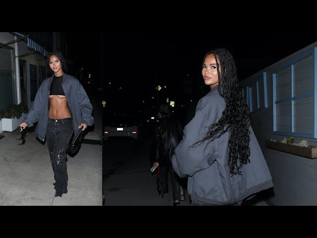 Kanye West's former flame Juliana Nalu shows off her washboard abs for dinner at Giorgio Baldi!