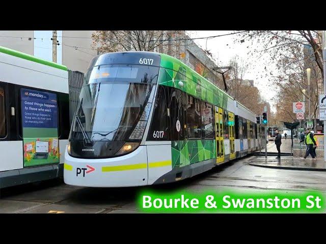 Trams in the Melbourne CBD; Bourke & Swanston Street Intersection