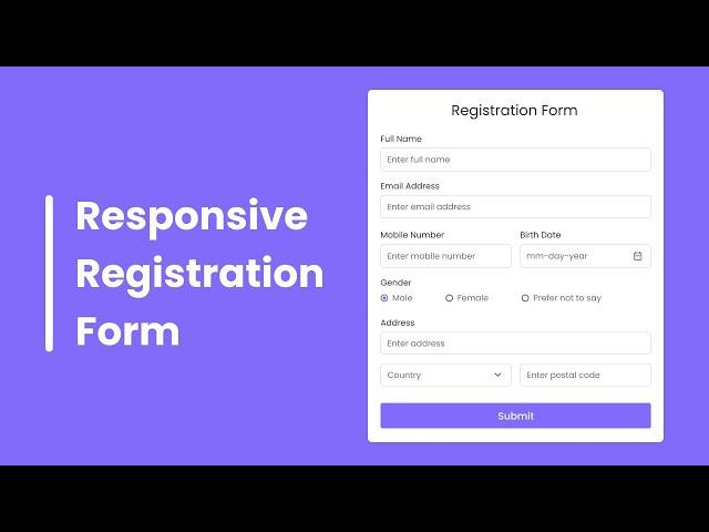 How to Create Responsive Registration Form in HTML & CSS