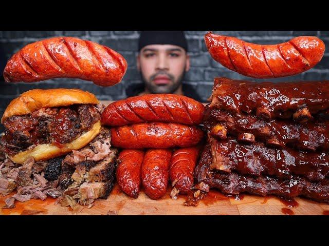 ASMR BBQ RIBS, SMOKED BEEF BRISKET, SAUSAGE, AND FRIES MUKBANG