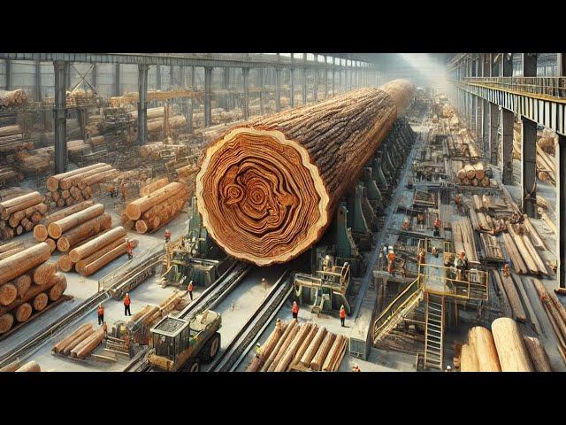 Giant wood processing plant cuts thousand-year-old blocks of wood with extreme power