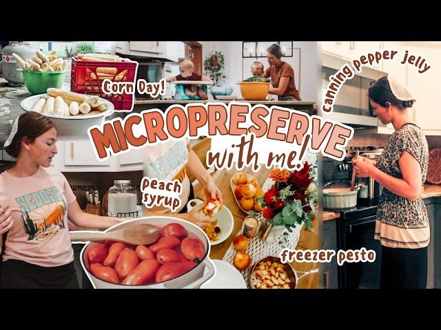 Cook with Me!: freezer pesto, peach syrup, pepper jelly + CORN DAY! | How I Micropreserve