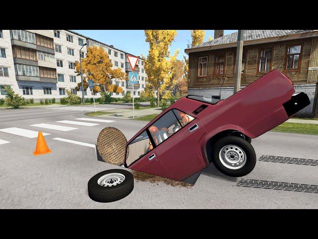 ОТКРЫТЫЙ ЛЮК! РУССКИЕ ЯМЫ НА ДОРОГАХ УБИВАЮТ | BeamNG.drive