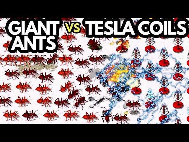 500 GIANT ANTS vs TESLA COILS - Red Alert Remastered Fight Club Ep. 12