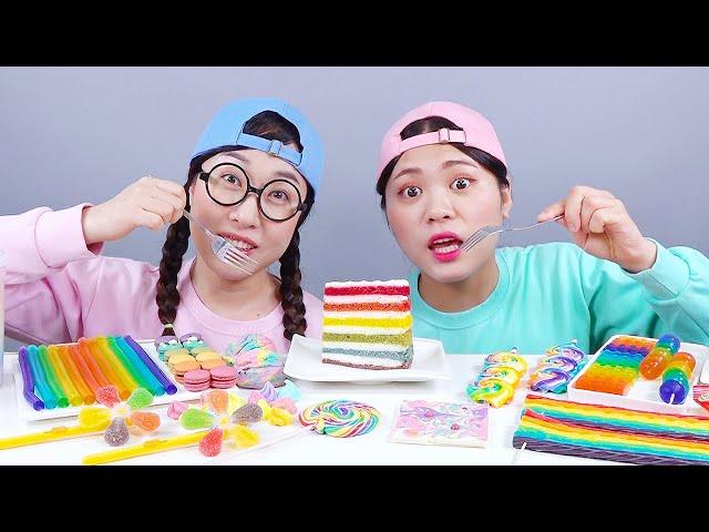 Rainbow Dessert Chocolate Cake Mukbang DONA