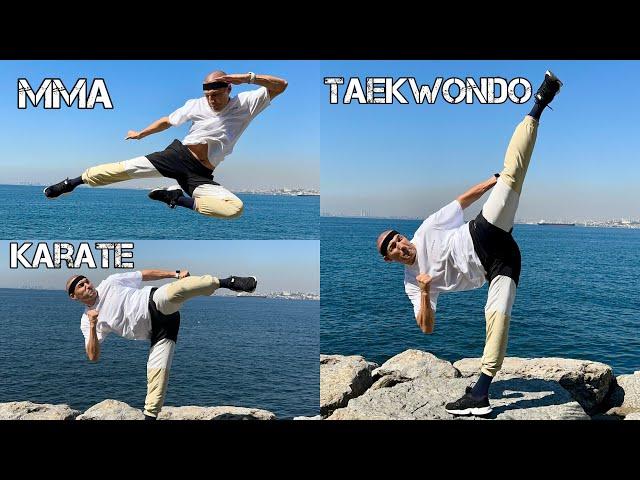 Amazing kicks: MMA, Karate, Taekwondo.