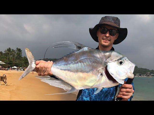 Diamond Trevally. Sri Lanka shore fishing. Travel with rods