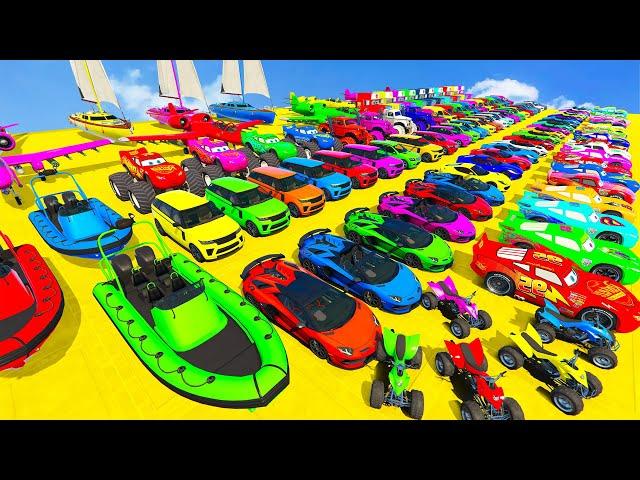 GTA V Mods Stunt Car Racing Challenge By SPIDER-MAN With Amazing Super Cars Motocycle Plane And Boat