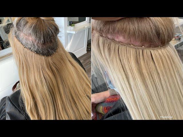 Hand Tied Weft Extensions Removal And Installation  12 Week Hair Growth (Waterfall Method)