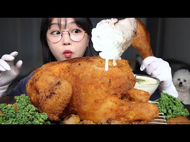 FRIED WHOLE CHICKEN WITH CREAM SAUCEMUKBANG ASMR