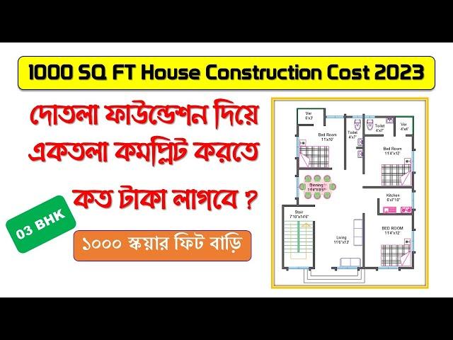 1000 Sq ft House construction cost 2023 | ১০০০ স্কয়ার ফিট ০২ তলা বাড়ি নির্মাণে কত টাকা খরচ হবে?