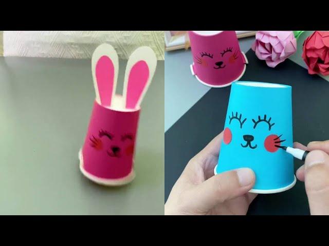 Use paper cups to make running and jumping bunny children's handicrafts, let's play with t