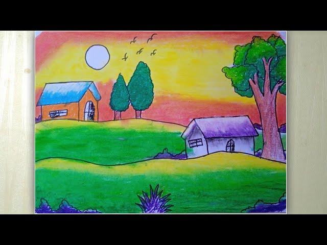 Easy Village Drawing at Sunrise  Perfect for Beginners