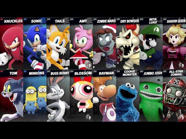 Sonic vs Mario vs Dry Bowser vs Rayman | Amy Rose vs Tails vs Knuckles in Super Smash Bros Ultimate