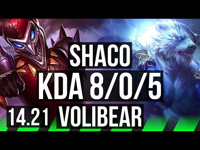 SHACO vs VOLIBEAR (JGL) | 8/0/5, Rank 3 Shaco, Legendary | EUW Challenger | 14.21