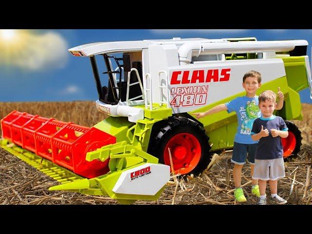 Combine Bruder Claas Lexion 480 and tractor Fendt Videos for children | Toys 2 boys