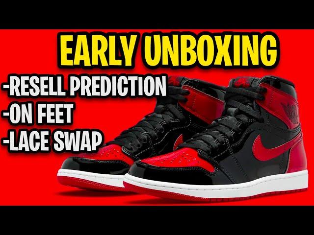 Jordan 1 Bred Patent Leather Unboxing, On Feet with Lace Swap, and Resell Prediction!