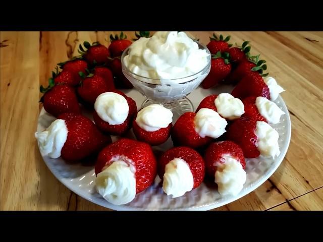 2 Ingredient Cream Cheese Fruit Dip - Stuffed Strawberries - The Hillbilly Kitchen #valentinesday