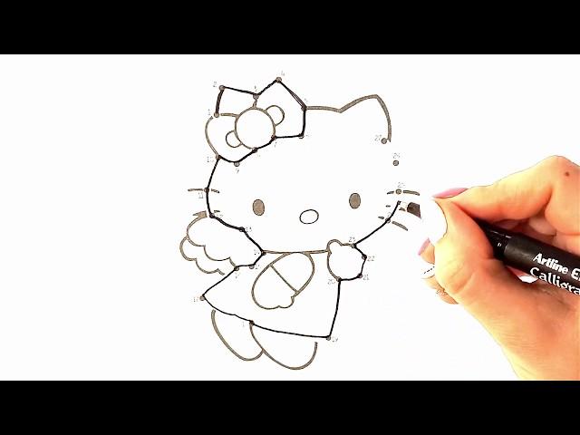 Рисунки за деца!  Хелоу Кити-свързване на точки по номера! Hello Kitty ! Рисуване!