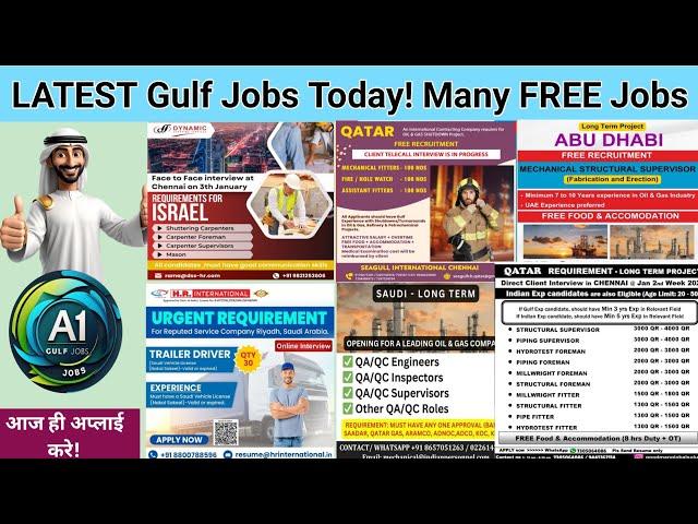 LATEST Gulf Jobs today! Many FREE Jobs, Hurry up! free dubai jobs, kuwait job, Maldives jobs